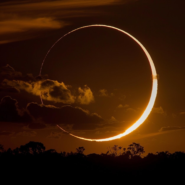 Solar Eclipse with Light Halo and Black Space Background