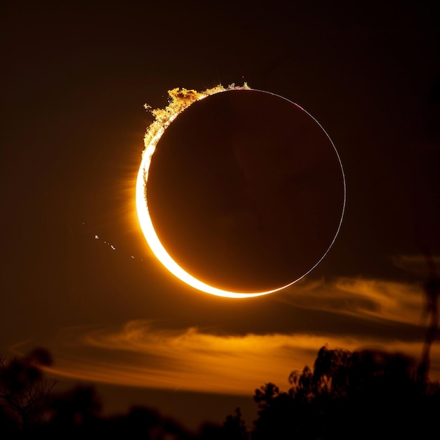 Solar Eclipse with Light Halo and Black Space Background