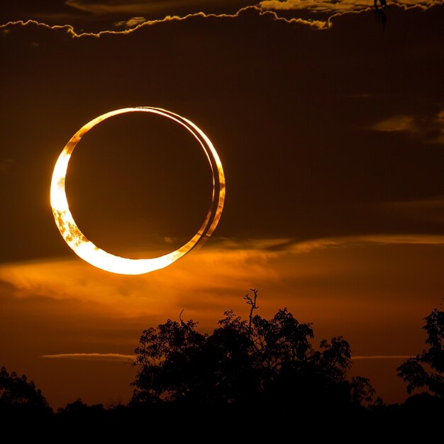 Photo solar eclipse with light halo and black space background