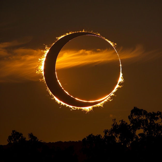 Photo solar eclipse with light halo and black space background