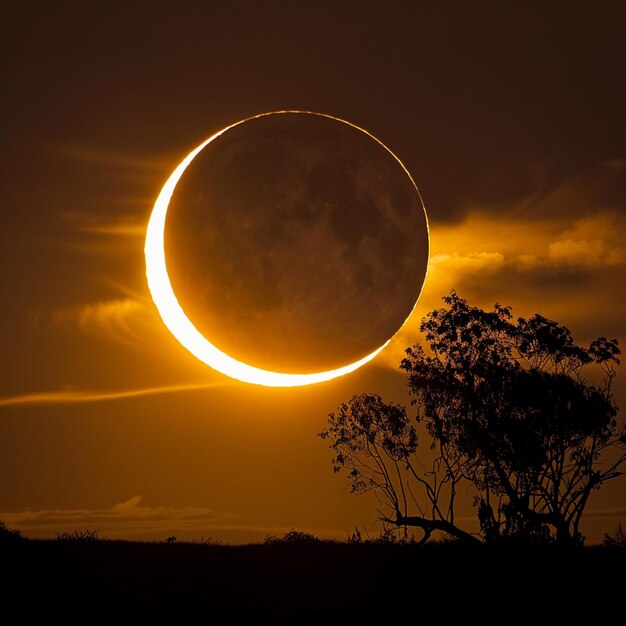 Solar Eclipse with Light Halo and Black Space Background