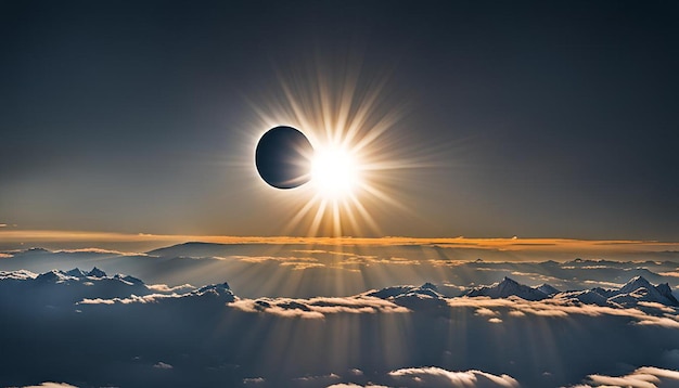 Solar eclipse with the moon partially blocking the sun in the daytime sky