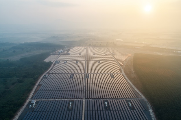 Solar energy farm. High angle view of solar panels on an energy farm. 