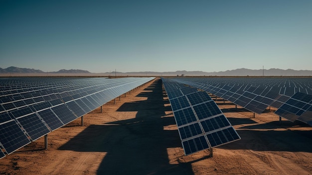 A solar farm with a mountain in the background