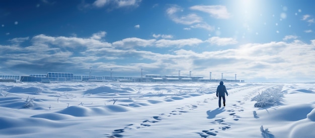 a solar field with the solar panels covered in snow