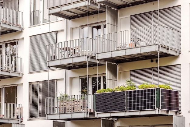 Solar panel Battery on Balcony of Modern High rise Building.