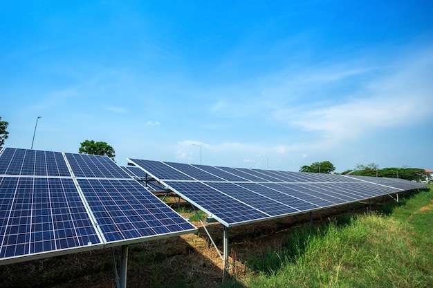 Solar panel on blue sky background, Alternative energy concept