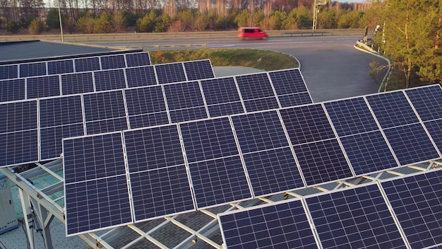 Solar panel charging station for electric vehicles near the highway