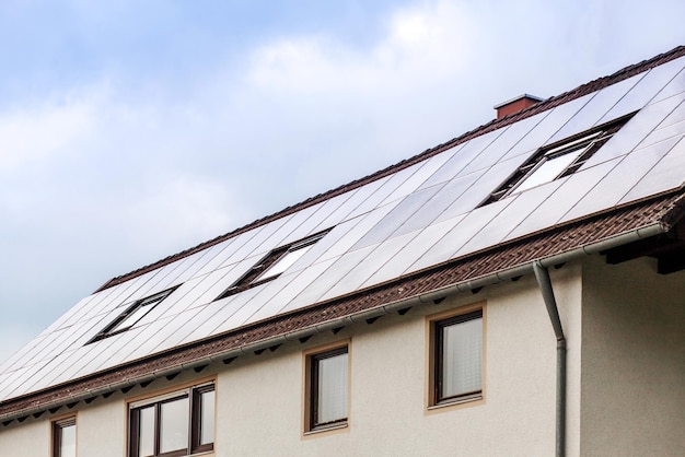 Solar Panel on House Roof Solar Panels Solar System Alternative Energy Copy space