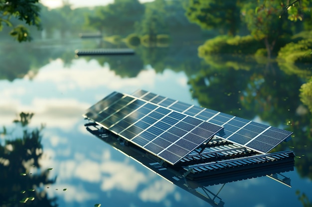 a solar panel is reflected in the water