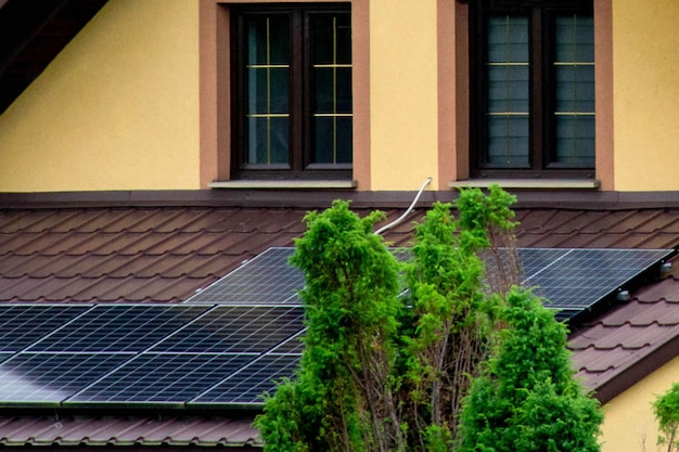 A solar panel is on the roof of a building.