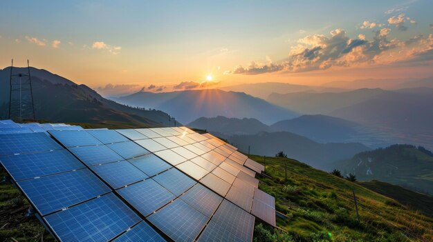 Solar Panel on Lush Green Hillside