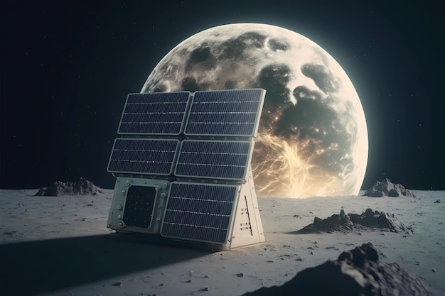 Solar panel on the moon lunar Alternative futuristic power electric Innovation space technology