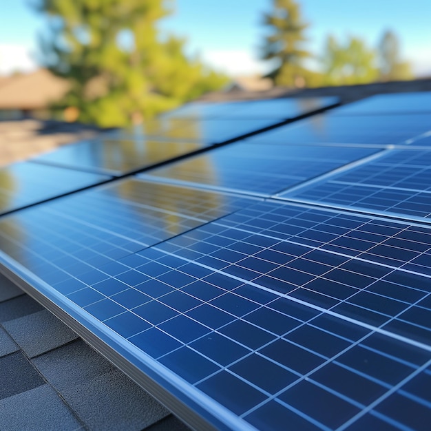 Photo a solar panel on a roof with trees in the background