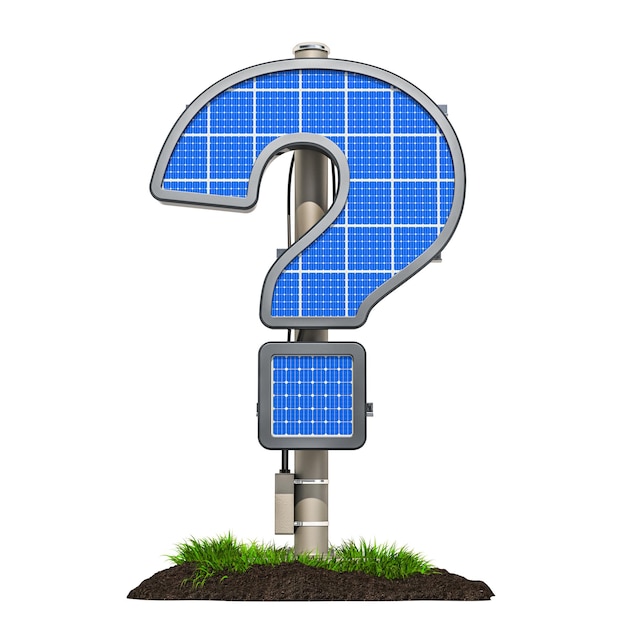 Solar panel in shaped of question mark 3D rendering