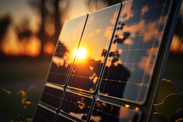 Solar panel at sunset ultra detail photorealism ai generative