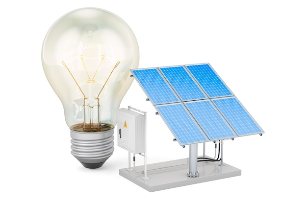 Solar panel with light bulb Green Eco Energy Concept 3D rendering