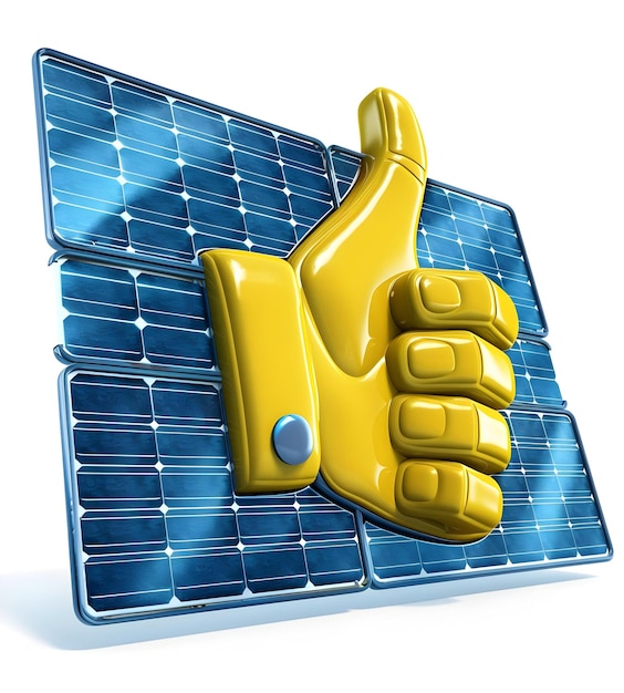 Photo solar panel with thumbs up