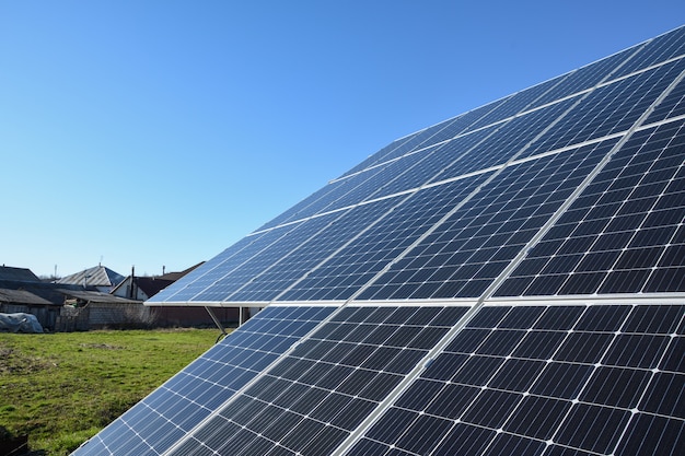 Solar panels against blue sky.Against The Deep Blue Sky in suny weather