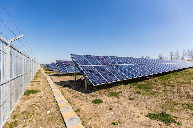 Solar Panels Against The Deep Blue Sky