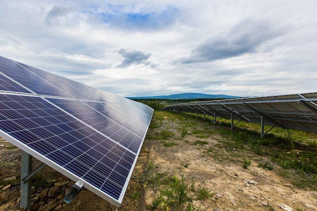 Solar Panels Against The Deep Blue Sky