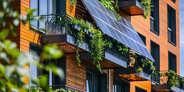 Photo solar panels on apartment balconies for contemporary energy generation concept renewable energy solar panels apartment living sustainability contemporary design