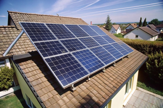 Photo solar panels are installed on home rooftop solar panels for solar energy on roof top