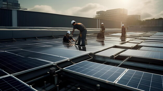 Solar panels being installed on office buildings