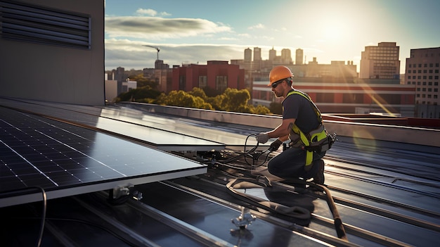 Solar panels being installed on office buildings