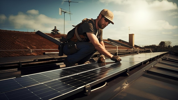 Solar panels being installed on office buildings