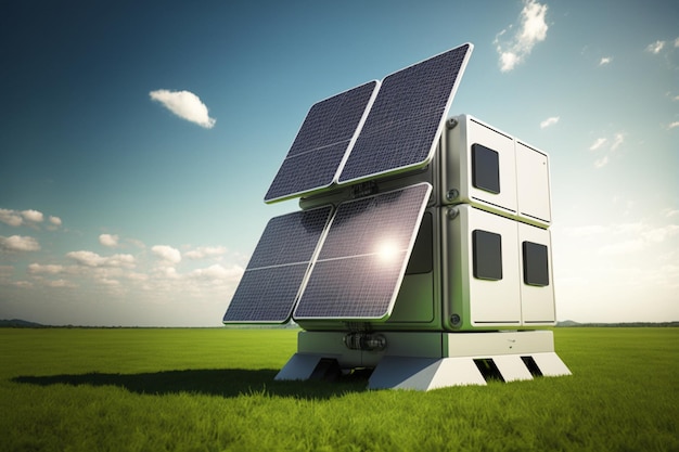 Solar panels under a blue sky at sunset power plant the concept of clean energy and ecoenergy