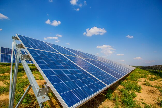 Solar panels on blue sky 