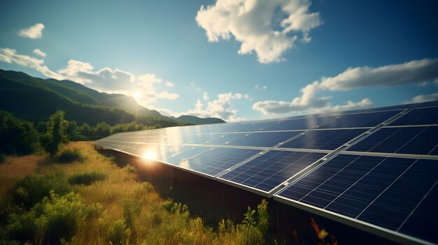 solar panels on a green field green transition solar energy from renewable sources