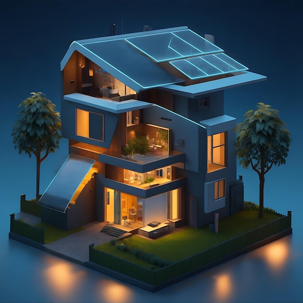 Solar panels on idyllic 3D house Natural resource of energy Generative AI