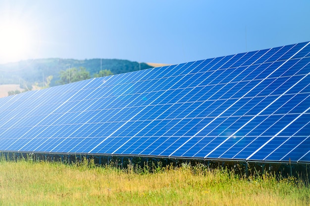 Solar panels in the power station for alternative energy from the sun