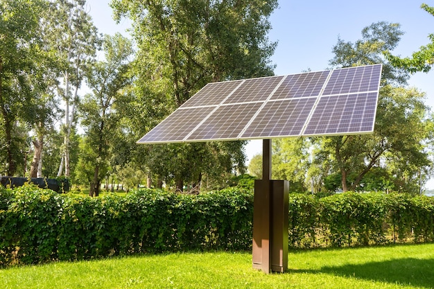 Solar panels in public park eco friendly green renewable energy concept