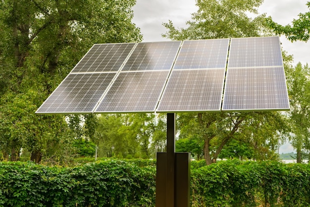 Solar panels in public park eco friendly green renewable energy concept