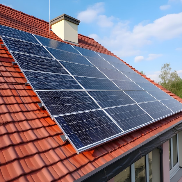 Solar panels on a red roof