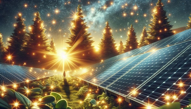 Solar panels reflect sparkling light From the sun