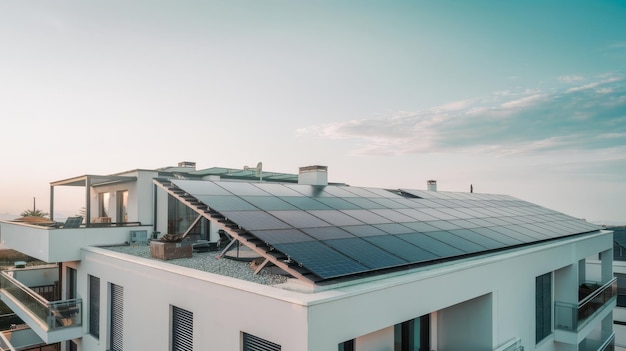 Solar panels on roof apartment building