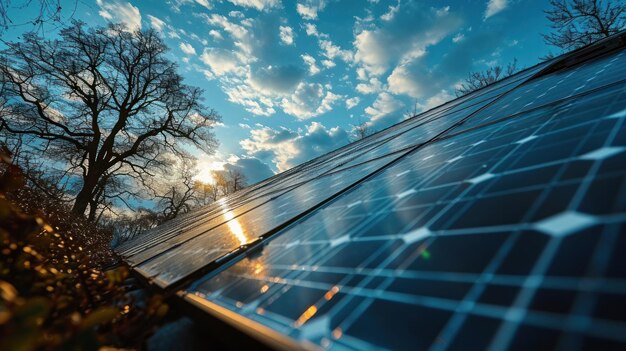 Solar panels on the roof of a house and blue sky Closeup with solar panels on the roof