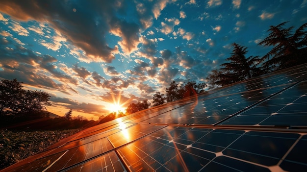 Solar panels on the roof of a house and blue sky Closeup with solar panels on the roof