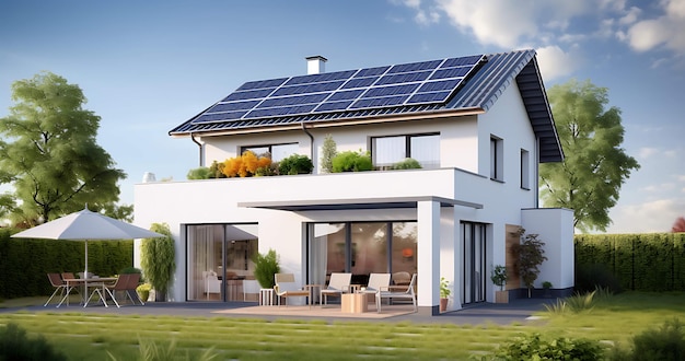 Solar panels on the roof of the modern house Generative AI