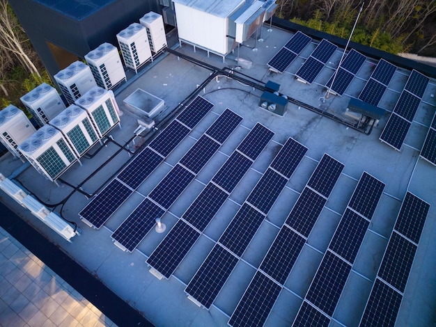 Solar panels on the roof of a office building