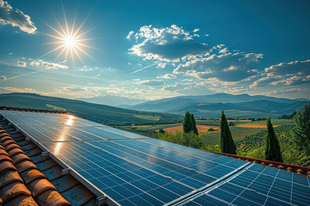 Solar Panels on a Roof with a Beautiful View