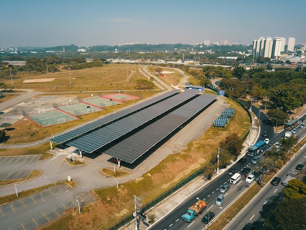 Solar panels in Sao Paulo in the Pinheiros region In Villa Lobos park Sustainable energy