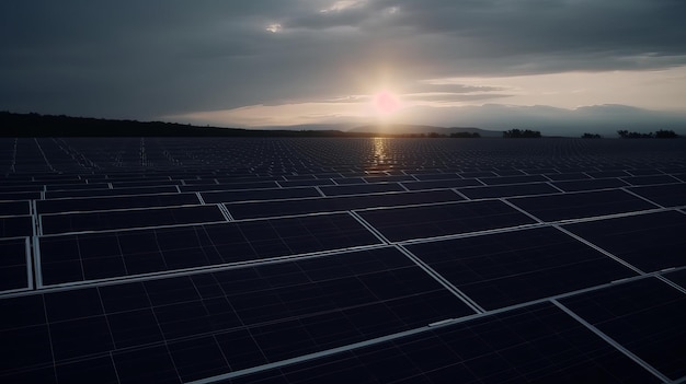 Solar Panels on Sky Background Generating Green Electricity