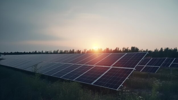 Solar Panels on Sky Background Generating Green Electricity