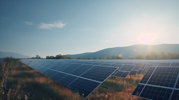 Solar Panels on Sky Background Generating Green Electricity