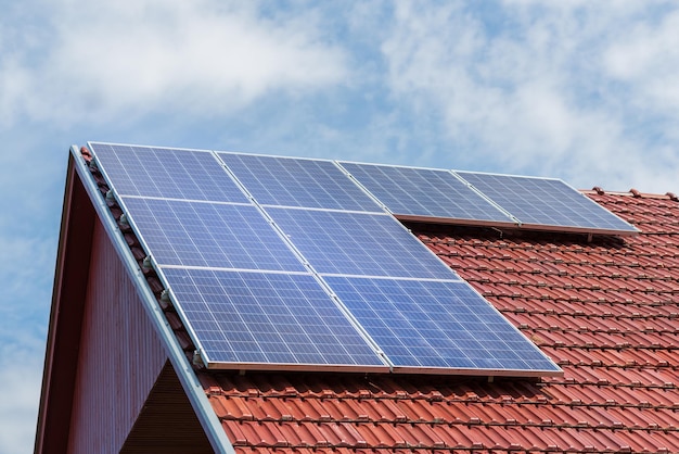 Solar panels at the top of a family house